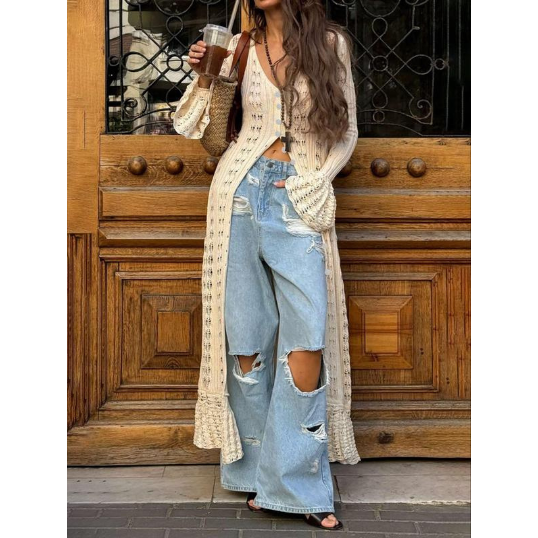 ADOWBI™ - Chic Flounce Sleeve Fitted Button Cardigan