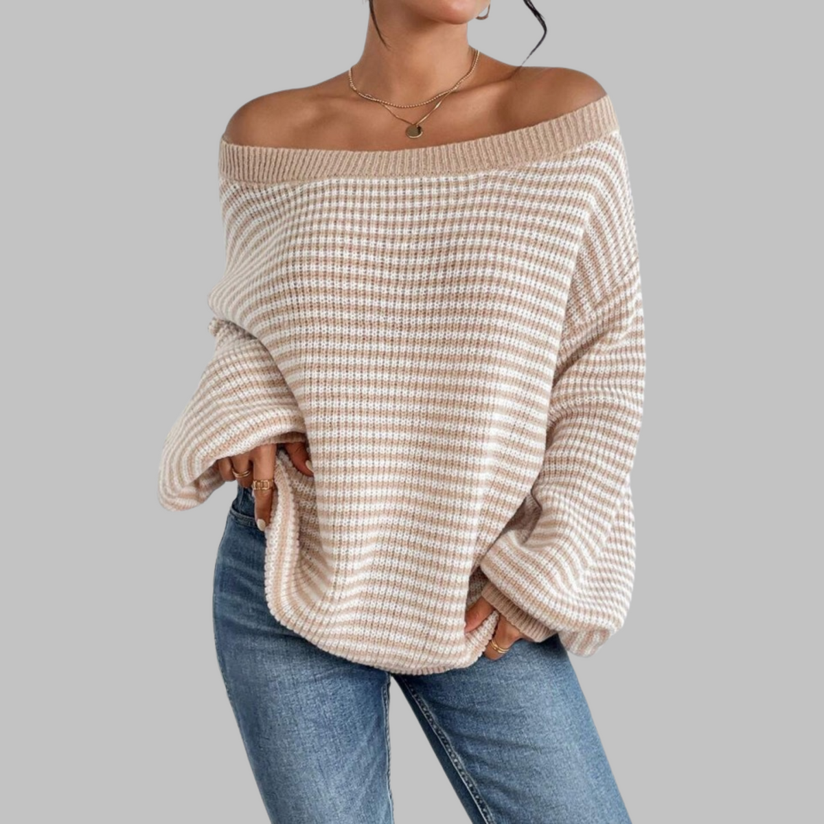 QUILLA™ - Casual Striped Drop Shoulder Long Sleeve Sweater