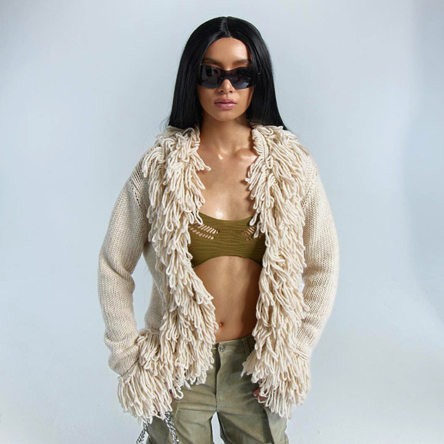 TALAYAH™ - Chic Fringe Long Sleeve Open Front Cardigan