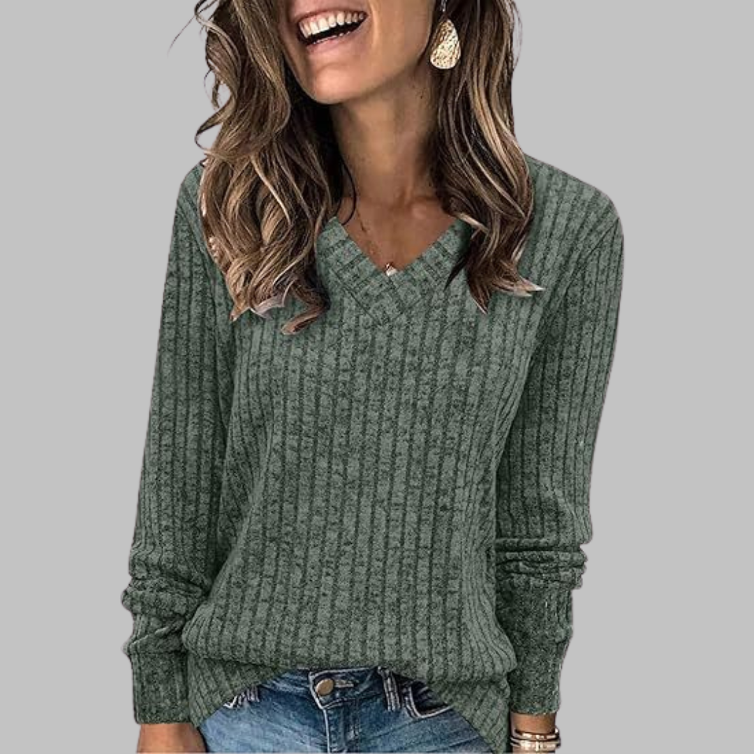 KASHA™ - Casual V-Neck Long Sleeve Sweater