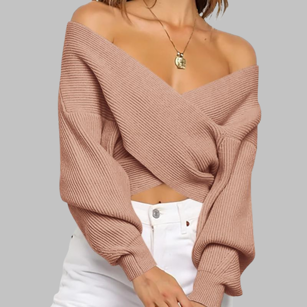 QUENNELL™ - Chic V-Neck Long Sleeve Wrap Front Sweater