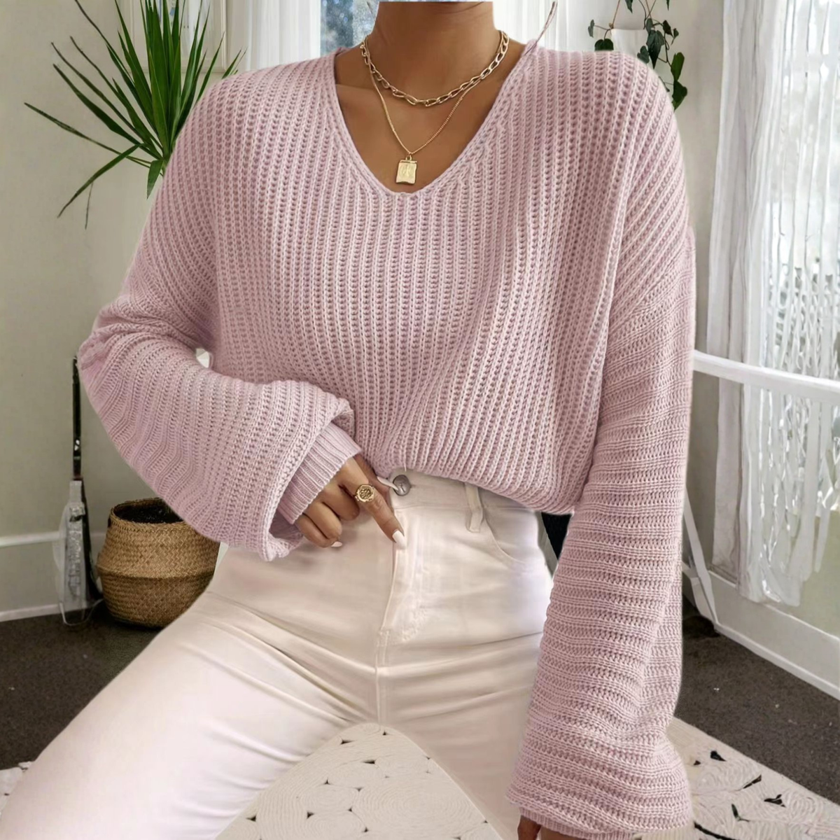 ALESI™ - Cozy Long Sleeve V-Neck Sweater