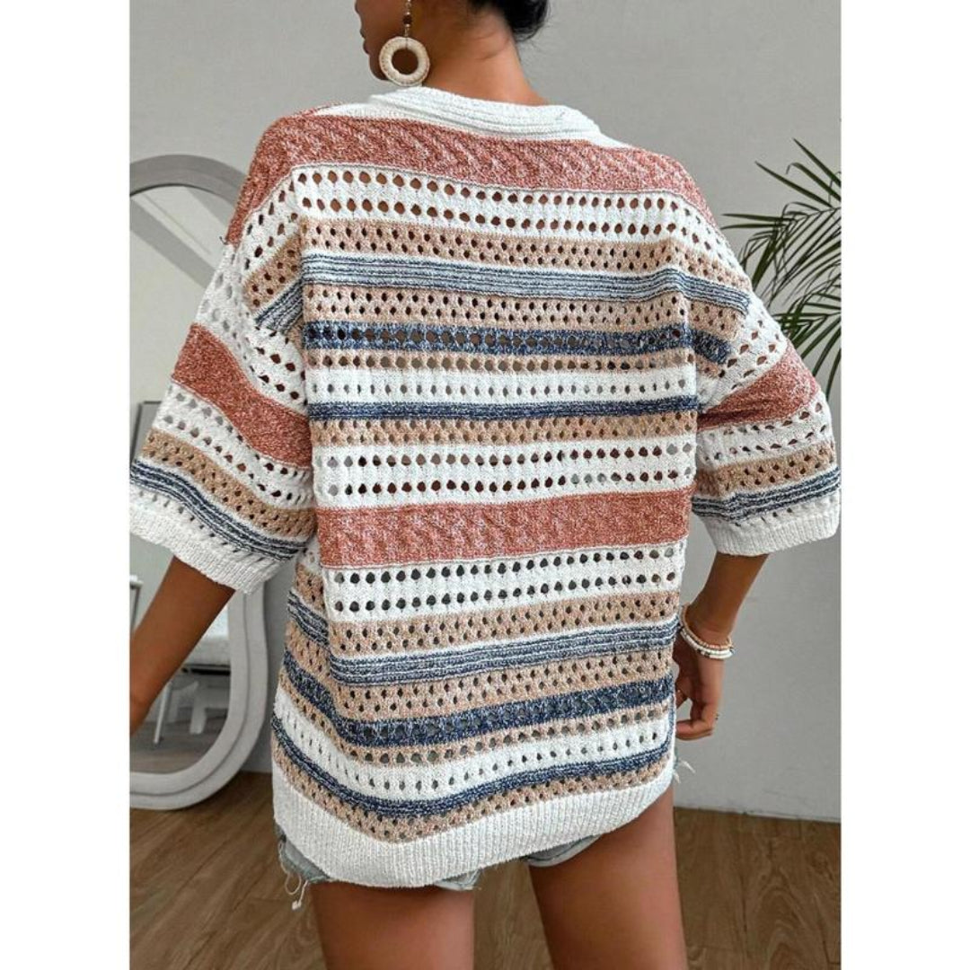 KELISE™ – Casual Striped Crochet V-Neck Summer Top