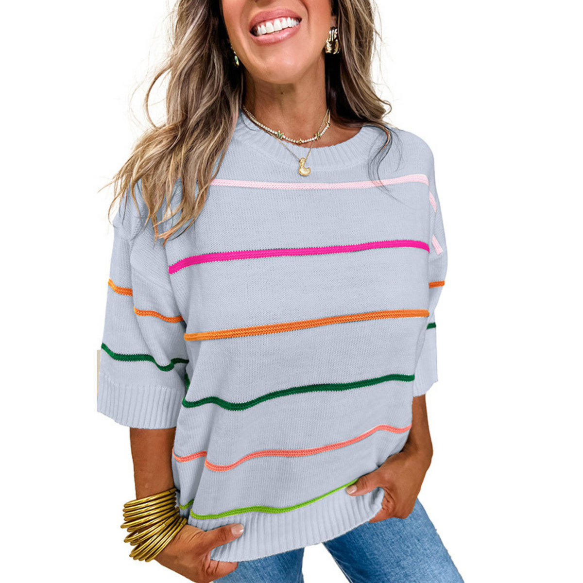 REXANDRA™ – Lightweight Striped Round Neck Top