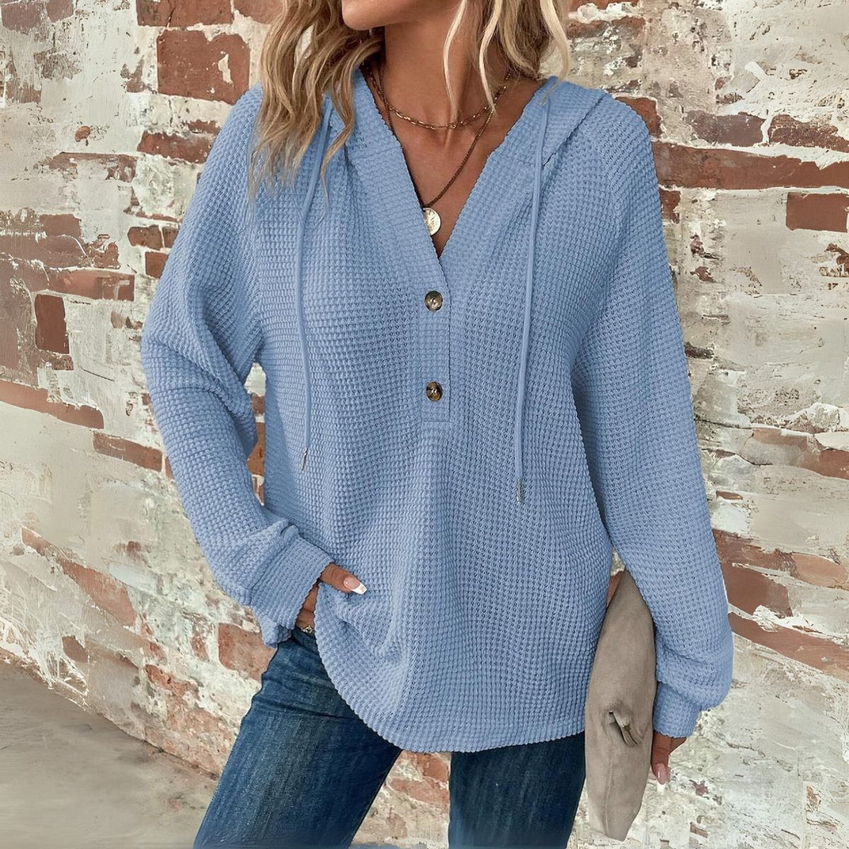 SIONI™ - Casual Long Sleeve V-Neck Hoodie Sweatshirt