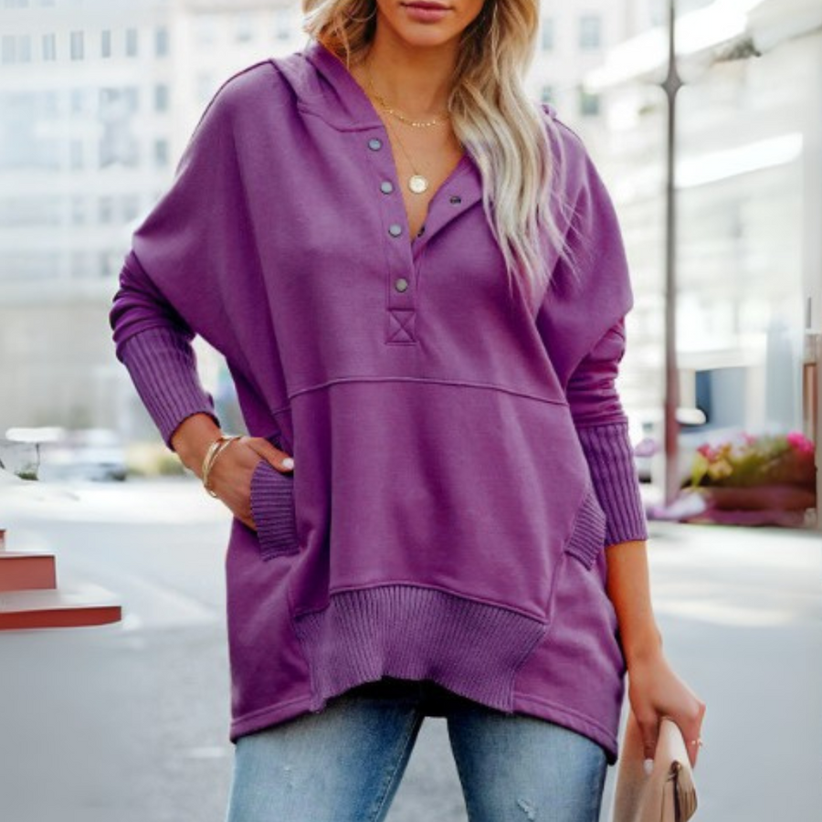 SORAYA™ - Comfy Oversized Hoodie V-Neck Long Sleeve Sweatshirt