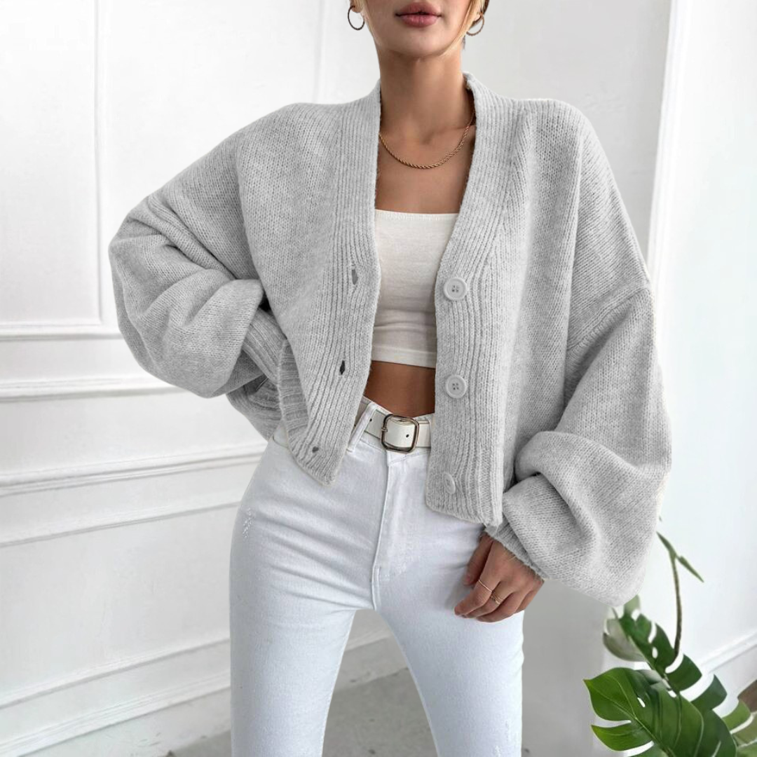 EDEN™ - Casual Crop Lantern Sleeve Cardigan