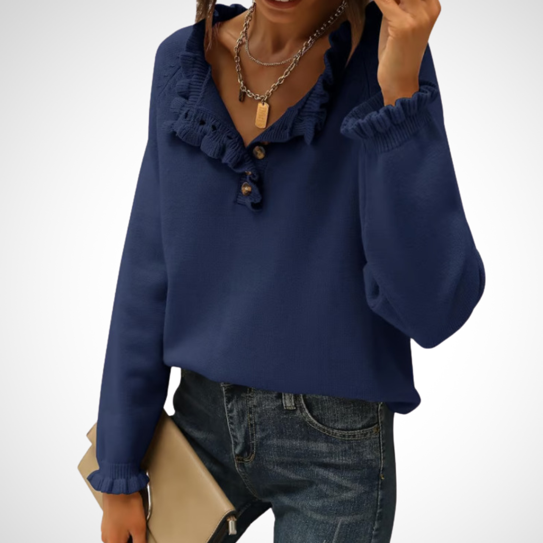 WYNN™ - Chic Long Sleeve Pullover Half Button Sweater