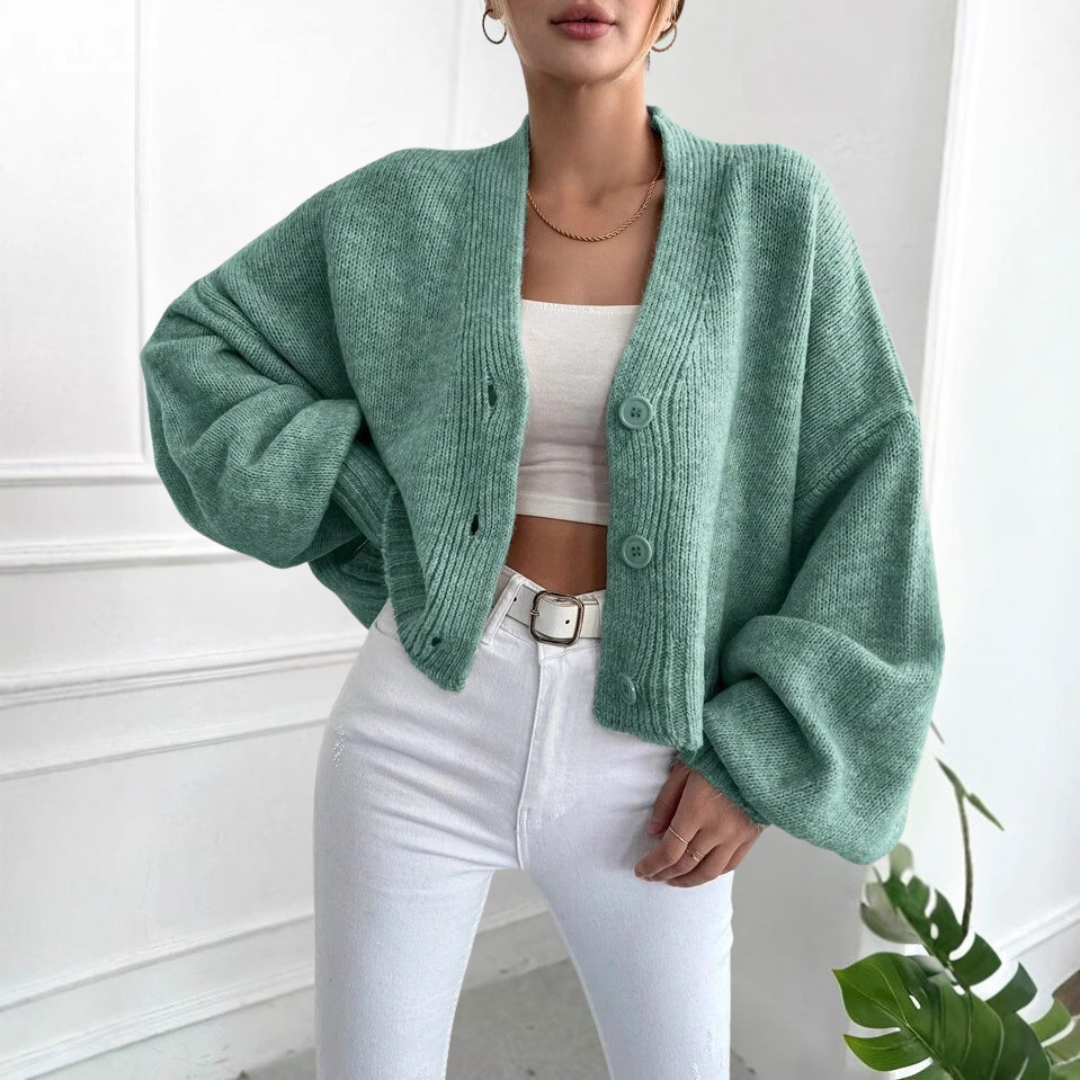 EDEN™ - Casual Crop Lantern Sleeve Cardigan