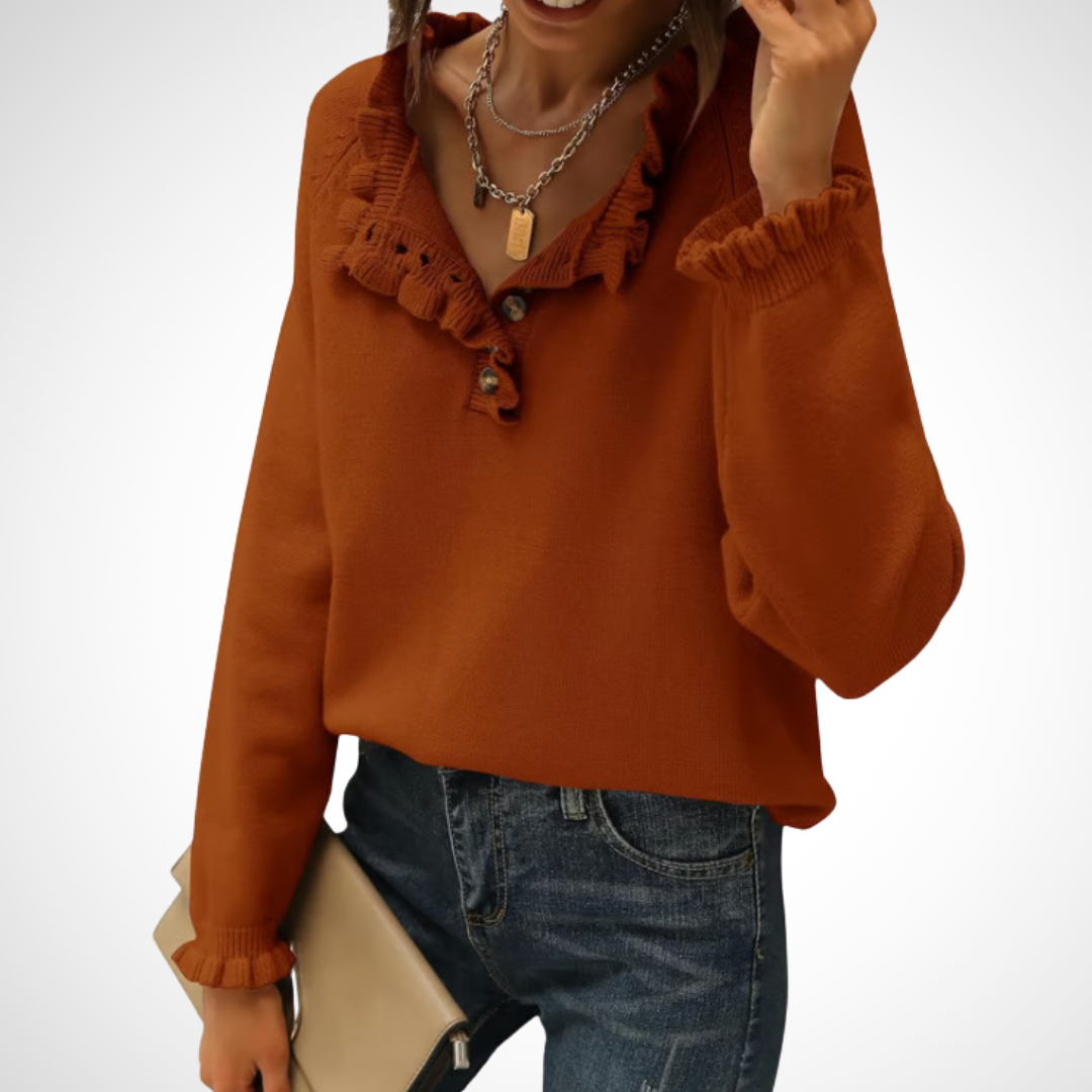 WYNN™ - Chic Long Sleeve Pullover Half Button Sweater