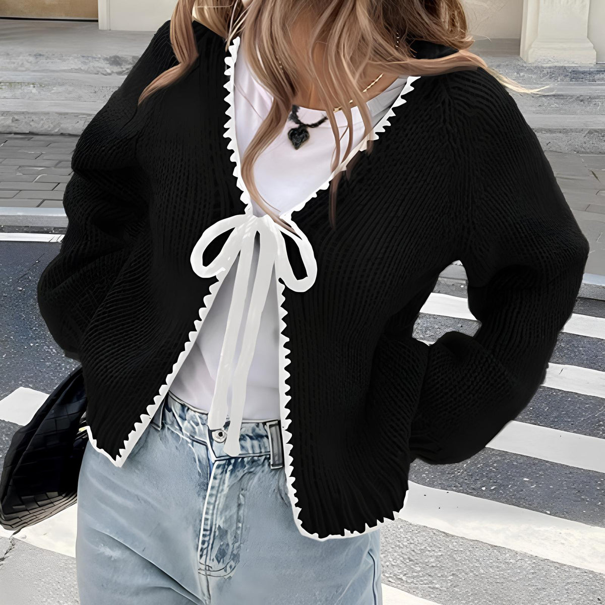 ALULAH™ - Chic Long Sleeve Open Front Ribbon Cardigan