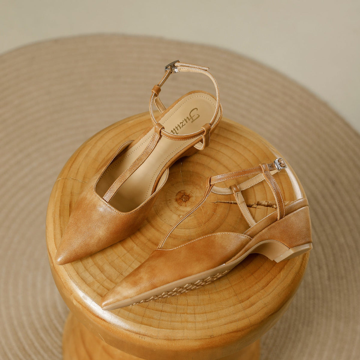 Norma Premium Leather T-Strap Slingback Heels