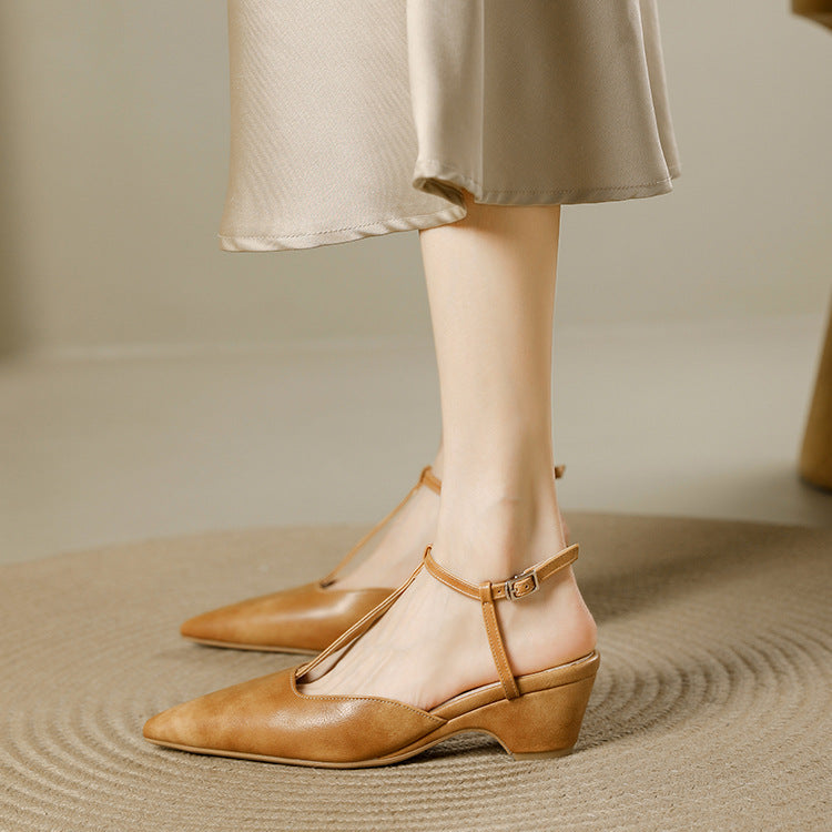 Norma Premium Leather T-Strap Slingback Heels
