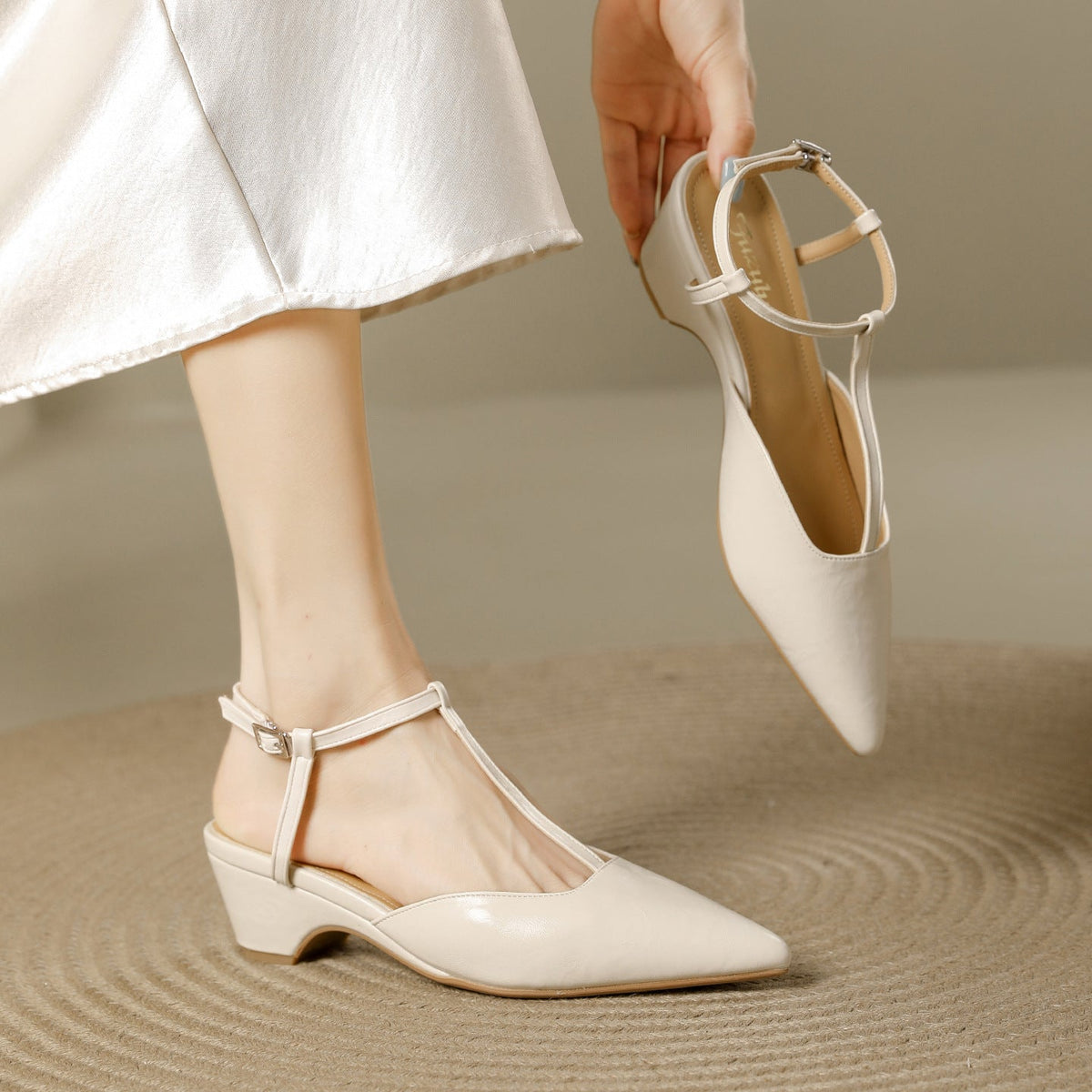 Norma Premium Leather T-Strap Slingback Heels