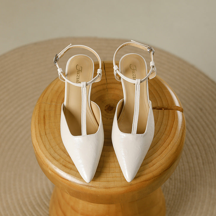 Norma Premium Leather T-Strap Slingback Heels