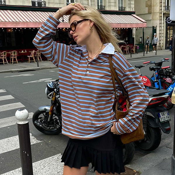 SCARLETT™ - Casual Oversized Striped Collared Top