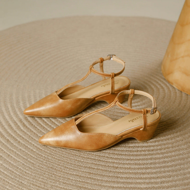 Norma Premium Leather T-Strap Slingback Heels