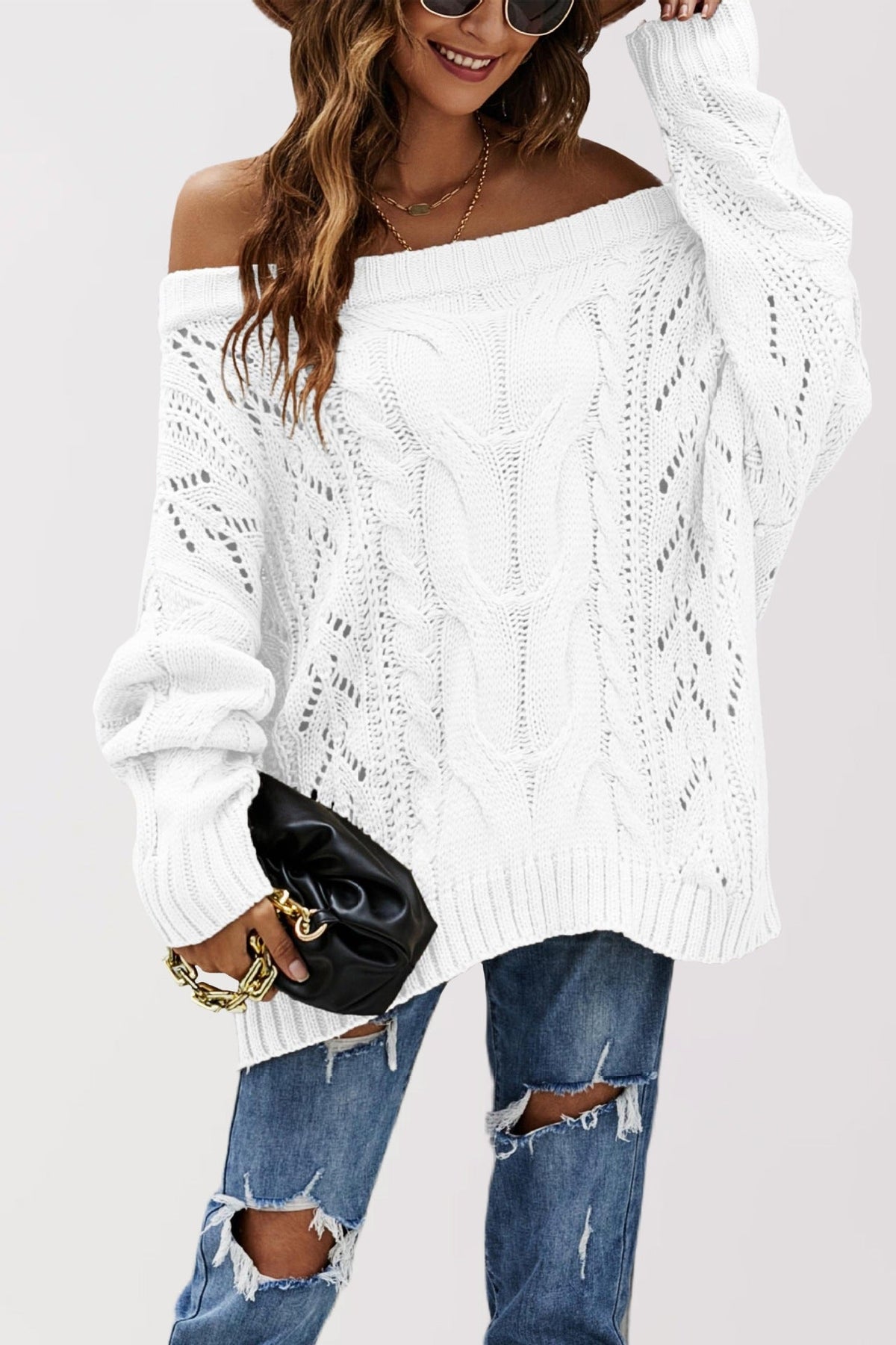 LENNY™ - Chic Off Shoulder Long Sleeve Sweater