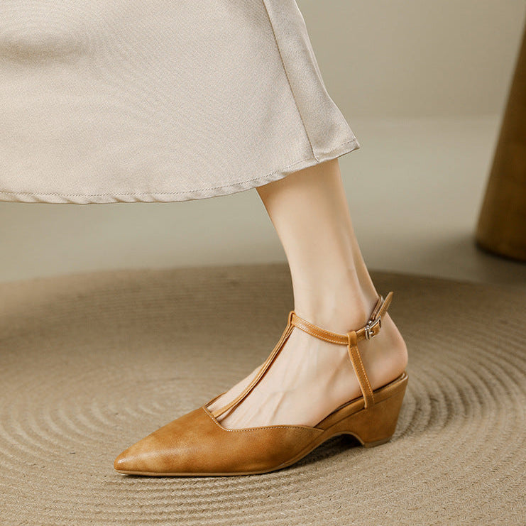 Norma Premium Leather T-Strap Slingback Heels