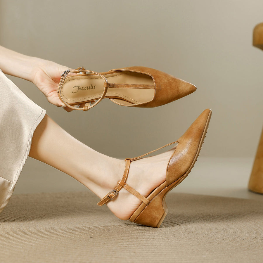 Norma Premium Leather T-Strap Slingback Heels