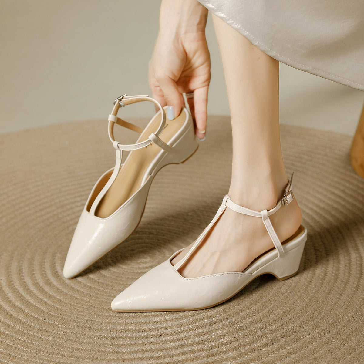 Norma Premium Leather T-Strap Slingback Heels