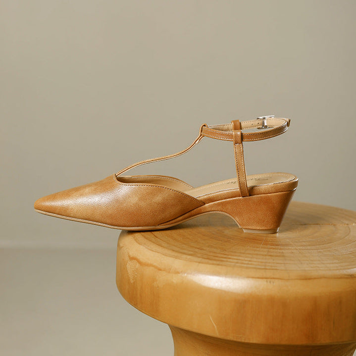 Norma Premium Leather T-Strap Slingback Heels