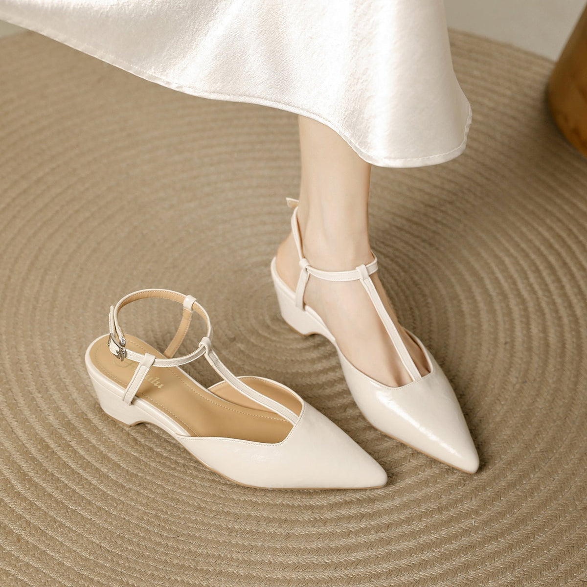 Norma Premium Leather T-Strap Slingback Heels