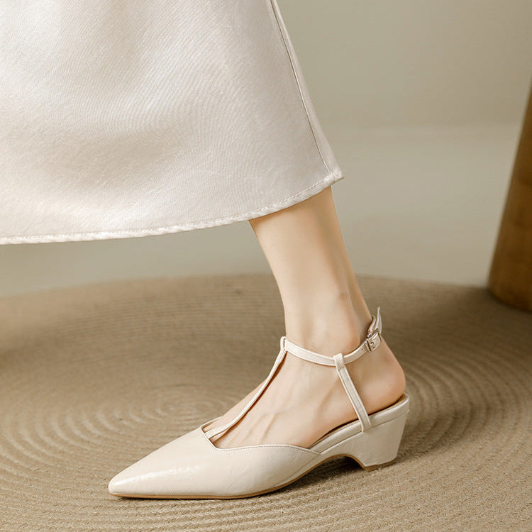 Norma Premium Leather T-Strap Slingback Heels
