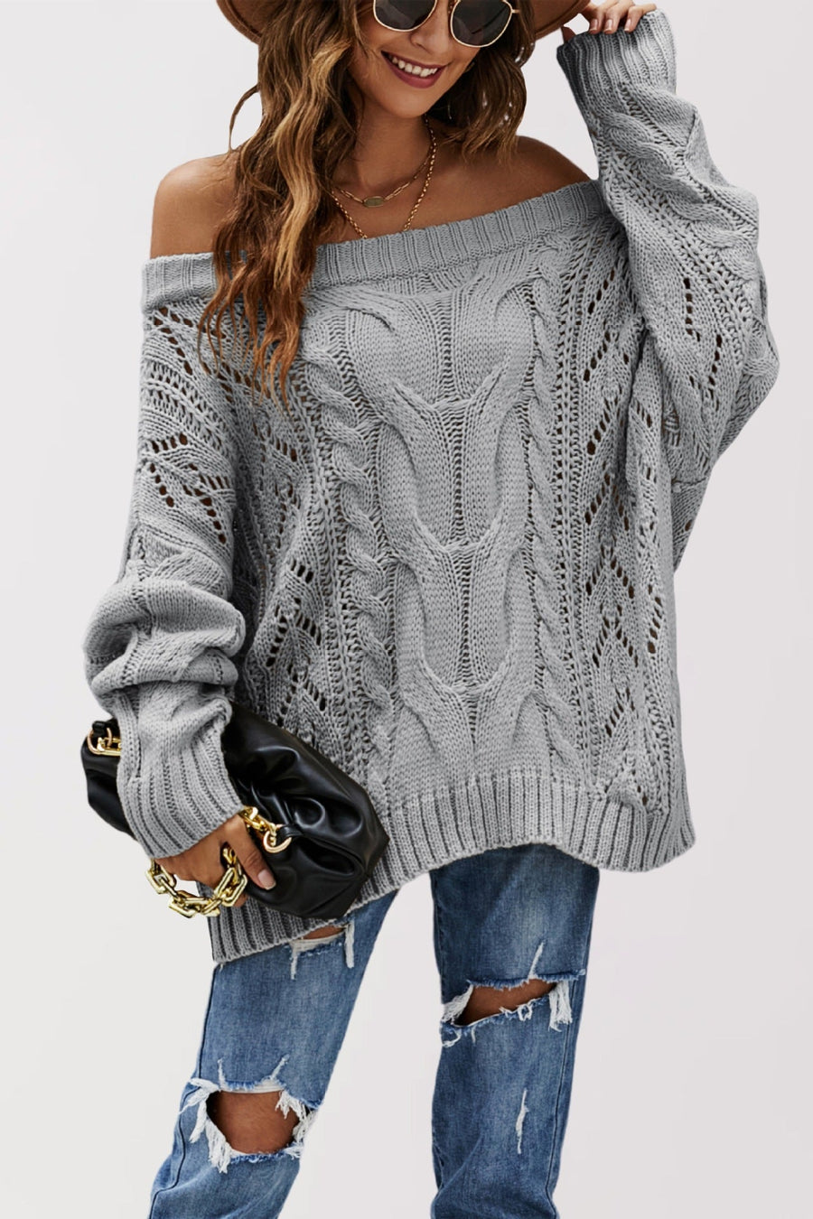 LENNY™ - Chic Off Shoulder Long Sleeve Sweater