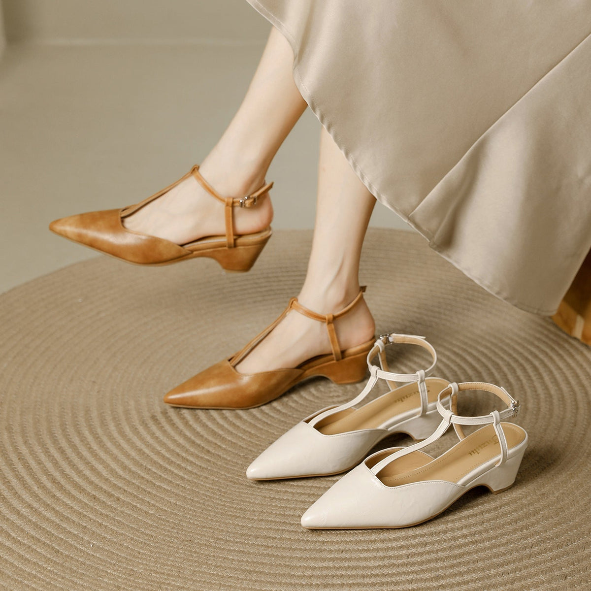 Norma Premium Leather T-Strap Slingback Heels