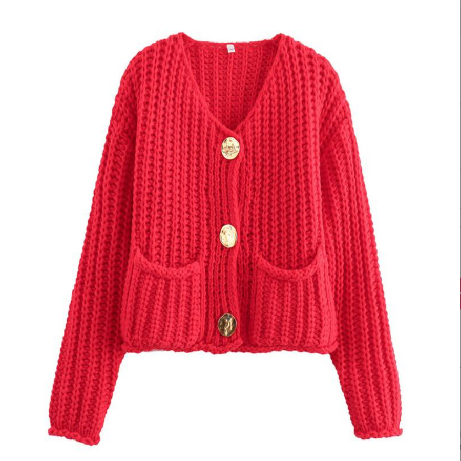 CASSY™ - Casual Long Sleeve Chunky Knit Cropped Cardigan