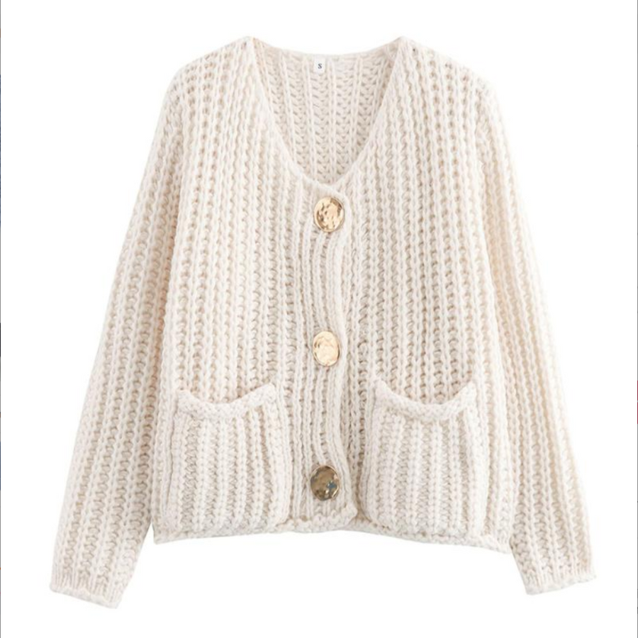 CASSY™ - Casual Long Sleeve Chunky Knit Cropped Cardigan